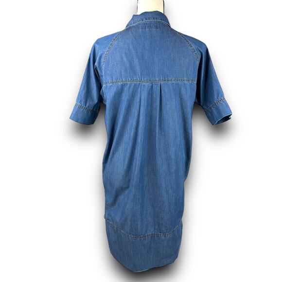 Banana Republic Blue Chambray Shirt Dress Pockets Knee Length Popover Style XS - Picture 3 of 5